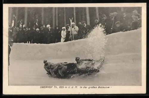 AK Oberhof Th., Schlittenfahrer in der grossen Bobkurve