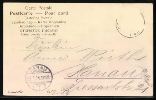 Lithographie Mann und Frau in einem Ruderboot