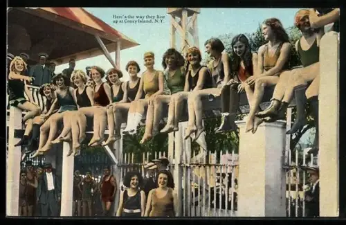 AK Coney Island, N.Y., Hübsche, leicht bekleidete und gut gelaunte Frauen