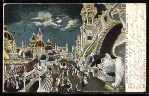 AK Coney Island, N.Y., Luna Park at night