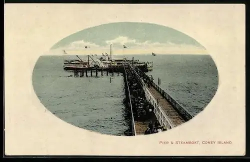 AK Coney Island, N.Y., Pier and Steamboat