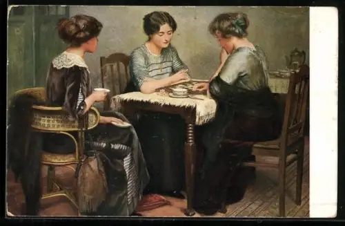 AK Hellseherin legt einer Frau bei der Teestunde die Karten