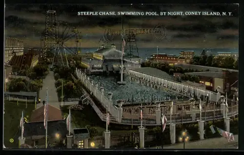 AK Coney Island, N.Y., Steeple Chase swimming pool by night