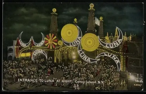 AK Coney Island, N.Y., Entrance to Luna Park at night