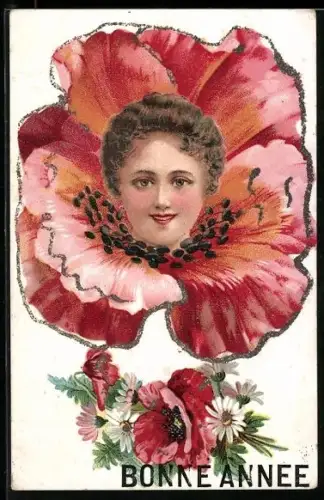 AK Kopf einer Frau erwächst aus einer Mohnblume