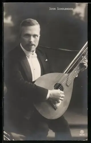 AK Portrait von Komponist Sven Scholander mit Laute