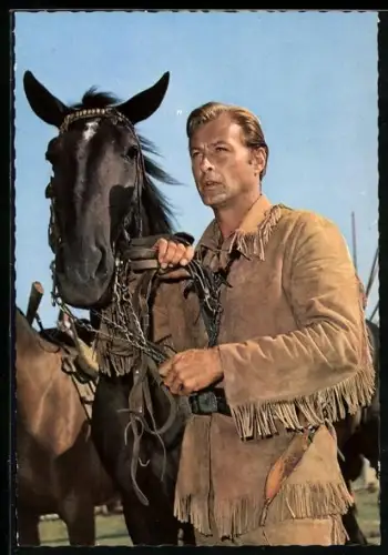 AK Karl May, Lex Barker in Winnetou, II. Teil, Old Shatterhand mit Pferd