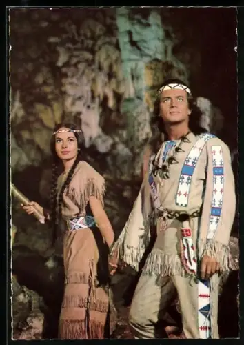 AK Karl May Film Winnetou 2. Teil, Schauspieler Pierre Brice und Karin Dor