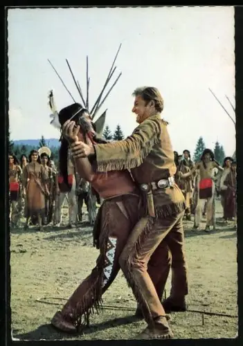 AK Karl May, Eine Szene aus dem Film Der Schatz im Silbersee, Der bärenstarke Häuptling kämpft mit Old Shatterhand