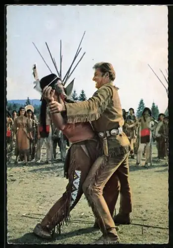 AK Karl May, Eine Szene aus dem Film Der Schatz im Silbersee, Der bärenstarke Häuptling kämpft mit Old Shatterhand