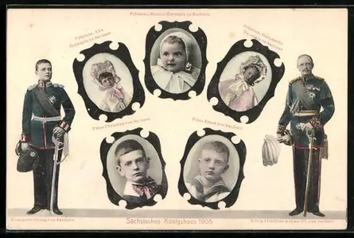 AK Zittau, Huldigungsfeier Sr. Majestät König Friedrich August 1905, Sächs. Königshaus 1905, Kronprinz Georg, etc.