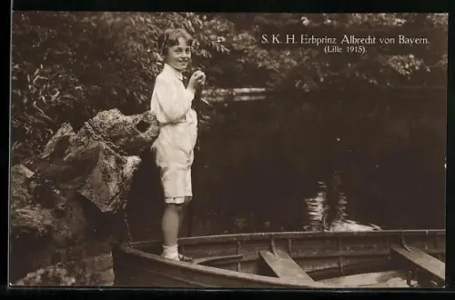 AK Lille, Erbprinz Albrecht von Bayern im Boot 1915