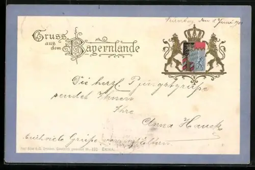 AK Geprägtes Wappen des Königreichs Bayern