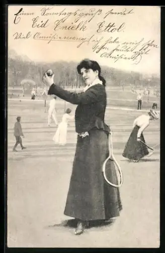 AK Tennisspielerin vor dem Aufschlag