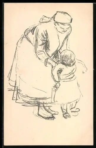 Künstler-AK sign. Kalkreuth: Mutter hält die Tochter beim Laufen unter den Armen