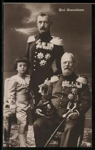 AK Drei Generationen: Erbprinz Luitpold mit Vater und Grossvater