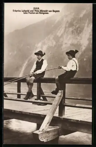 AK Erbprinz Luitpold und Prinz Albrecht von Bayern beim Fischen am Königssee