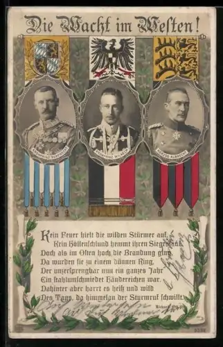 AK Kronprinz Rupprecht von Bayern, Herzog Albrecht und Kronprinz Wilhelm mit Wappen