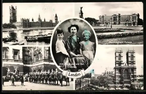 AK London, The Queen and her children, Buckingham Palace, Horse Guards Parade, Westminster Abbey
