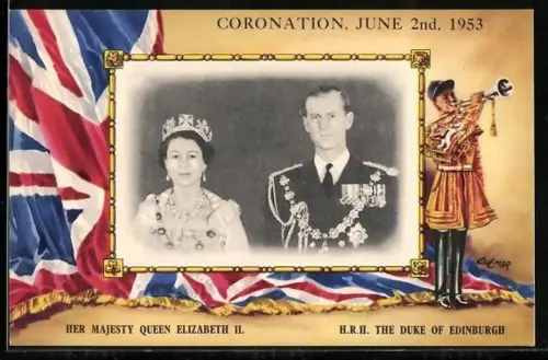 AK Portraits von Elizabeth II. von England und dem Duke of Edinburgh zur Krönung 1953