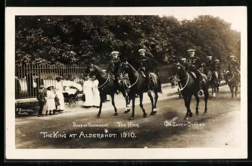 AK Aldershot, Georg V. zu Pferde mit dem Duke of Connaught und Gen. Smith-Dorrien