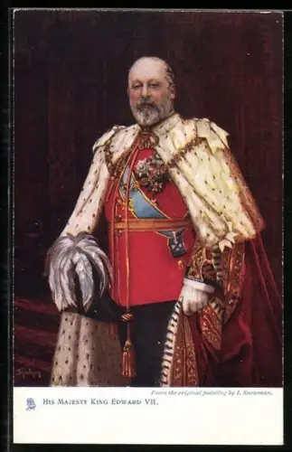 AK König Edward VII von England in Uniform mit Pelzumhang
