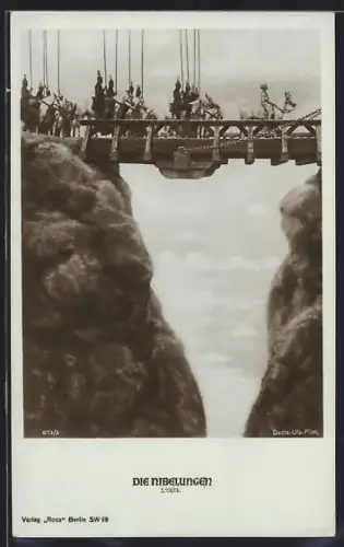 AK Die Nibelungen, I. Teil, Reiter mit Siegfried auf der Zugbrücke