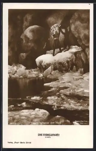 AK Hagen beim Versenken des Horts im Wasser, Die Nibelungen