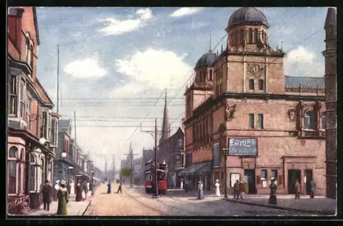 Künstler-AK Middlesbrough, Corporation Road, Strassenbahn