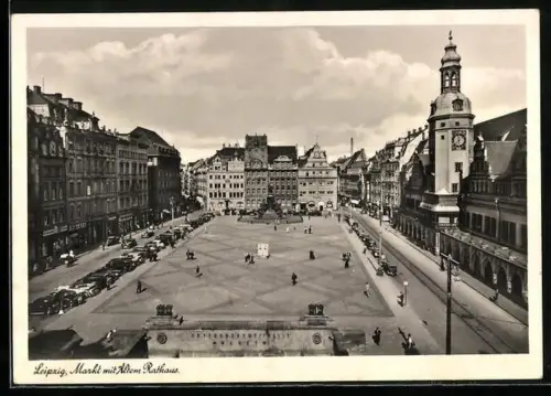 AK Leipzig, Markt u. Altes Rathaus aus der Vogelschau