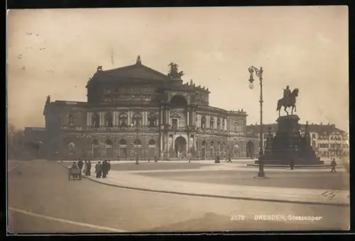 AK Dresden, Staatsoper, Reiterdenkmal
