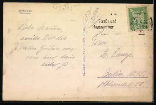 AK Dresden, Staatsoper, Reiterdenkmal