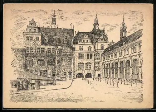Künstler-AK Dresden, Stallhof des ehem. Schlosses