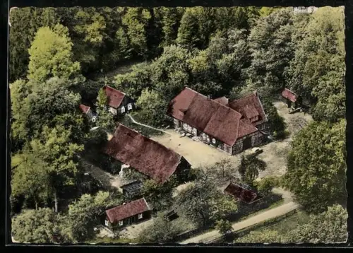 AK Harber bei Soltau, Pension Willenböckel H. Witthöft, Fliegeraufnahme