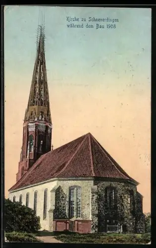AK Schneverdingen, Kirche während dem Bau 1908