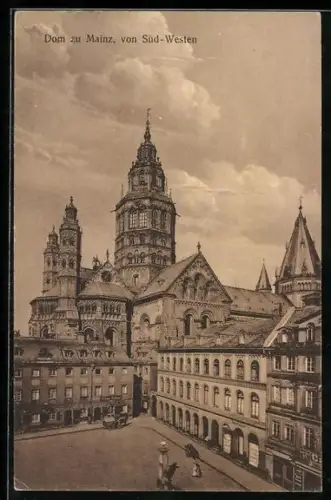 AK Mainz, Dom von Süd-Westen aus der Vogelschau
