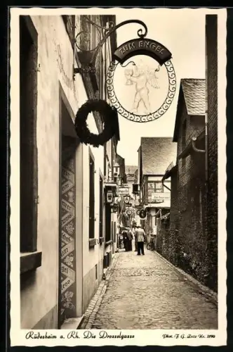 AK Rüdesheim a. Rh., Drosselgasse, Gasthaus Zum Engel