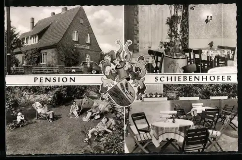 AK Schneverdingen, Pension Schiebenhöfer, Garten, Gastraum, Terrasse