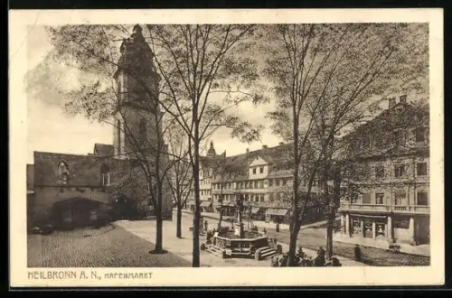 AK Heilbronn a. N., Hafenmarkt mit Denkmal
