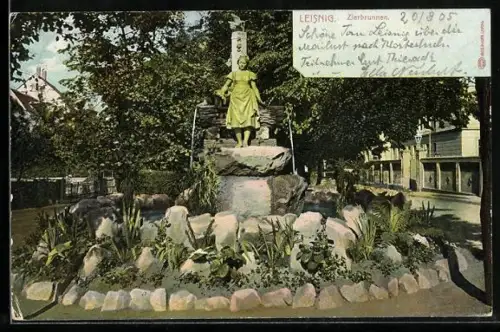 AK Leisnig, Zierbrunnen mit Mädchenfigur