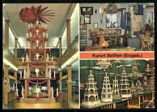 AK Seiffen /Erzgeb., Spielzeugmuseum, Pyramiden, Handwerkskunst