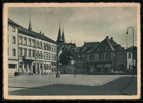 AK Kaiserslautern, Schillerplatz, Panorama mit Kirchtürmen
