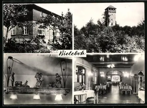 AK Bieleboh /Beiersdorf, Berggaststätte u. Ferienheim Naturstein-Kombinat, Aussichtsturm, Gastraum