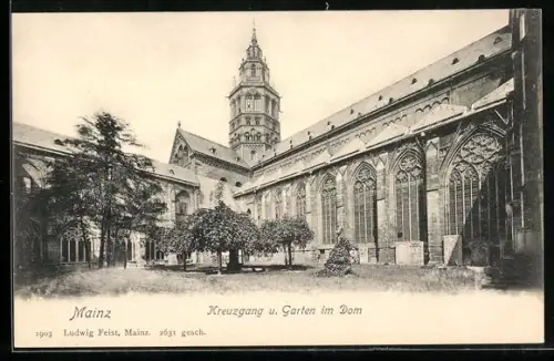 AK Mainz, Kreuzgang und Garten im Dom
