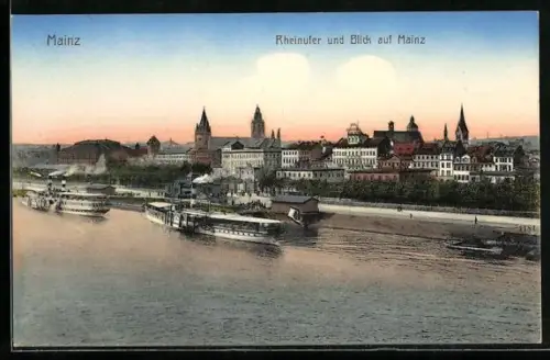AK Mainz, Rheinufer, Blick auf Mainz