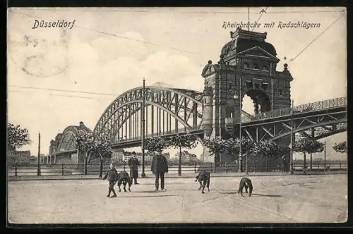 AK Düsseldorf, Rheinbrücke mit Radschlägern