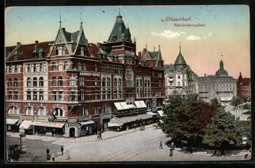 AK Düsseldorf, Bahnhofsvorplatz, Bahnhof-Hotel