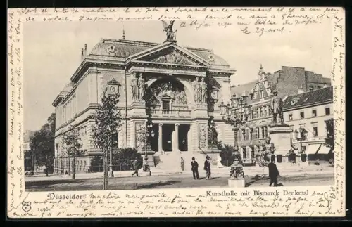 AK Düsseldorf, Kunsthalle mit Bismarck Denkmal