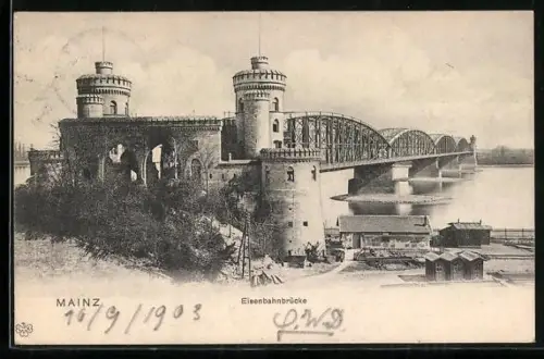 AK Mainz, Eisenbahnbrücke