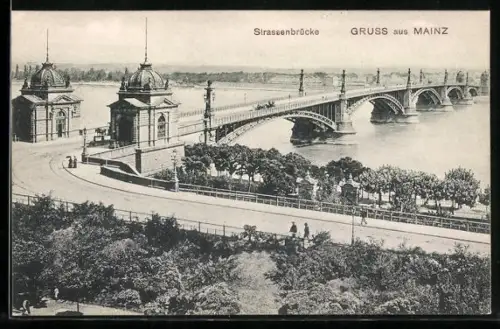AK Mainz, Strassenbrücke über den Rhein